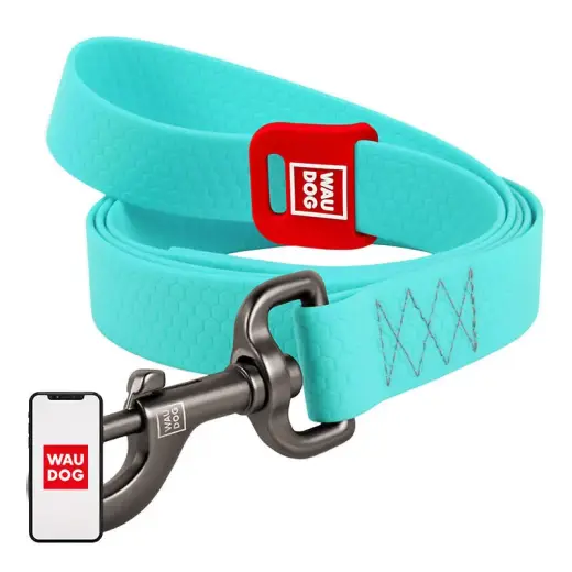 WAUDOG waterproof luminescent dog leash 25mm wide, 183 cm long turquoise Фото num
