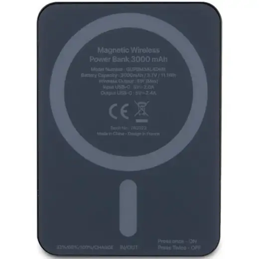 Guess 4G Strassed Metal Logo внешний аккумулятор (powerbank) | 3000 mAh | 5W | USB-C, MagSafe | черный Фото num