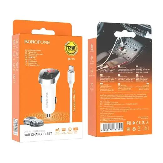 Borofone Car charger BZ15 Auspicious - 2xUSB - 2,4A with USB to MicroUSB cable white Foto 8