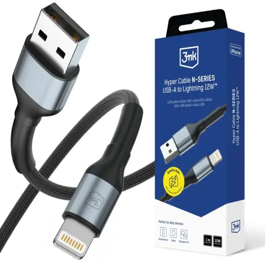 3mk Hyper Cable 3mk Hyper Cable N-SERIES USB-A | Lightning 1m 5V|2.4A 12W | black