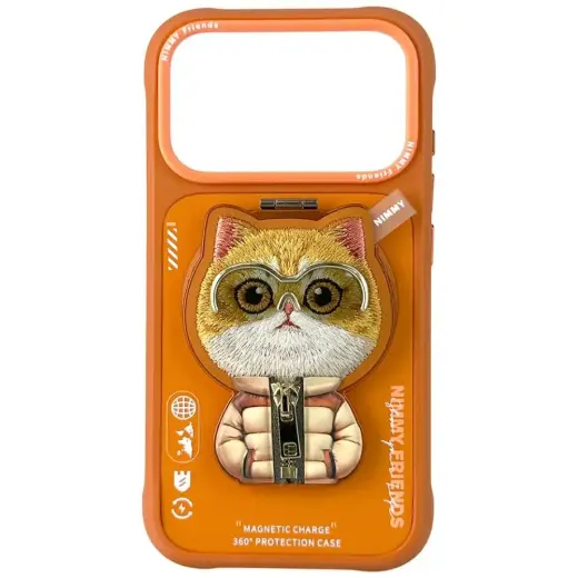 Etui Nimmy Cool&Cute 2.0 Cat do iPhone    17 Pro Max z magnetyczną zawieszką pomarańczowy