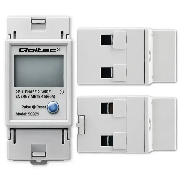 Qoltec Single-phase electronic energy consumption meter for DIN rail | RESET | periodic and continuous meter | 230V | 60A | LCD | LED | 2P Фото num