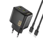 Dudao A28PCEU PD 45W GaN 2xUSB-C Wall Charger with USB-C Cable - Black Foto 1
