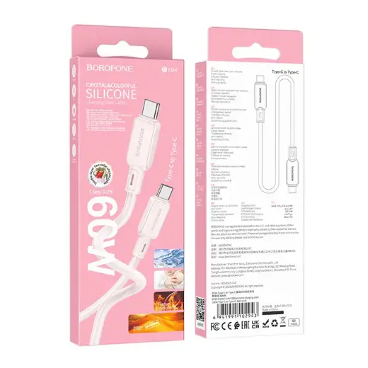Borofone Cable BX94 Crystal color - Type C to Type C - 60W 3A 1 metre light pink Foto 4
