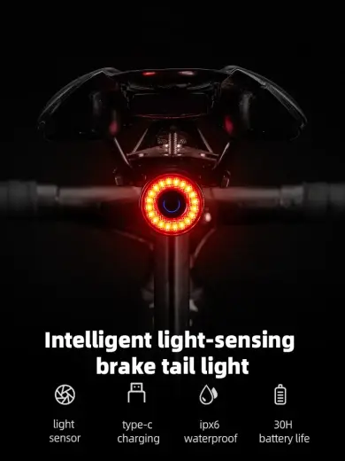 Rockbros Q3 rear bicycle lamp with intelligent stop system - black Photo