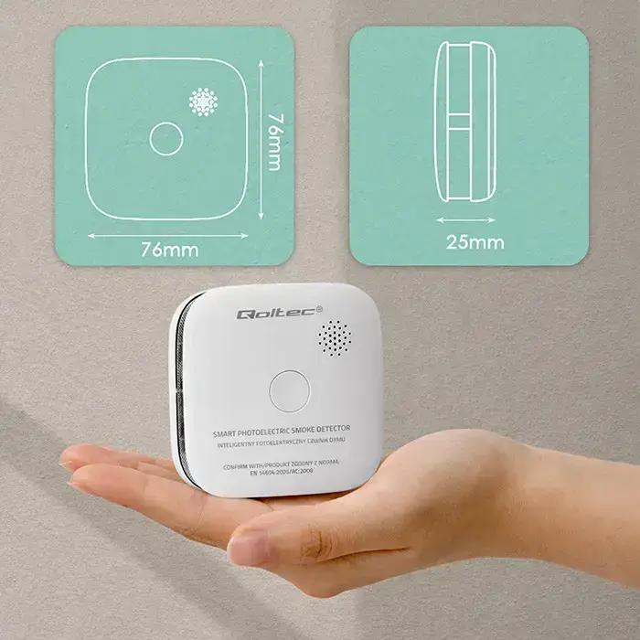 Qoltec Certified Wireless Smoke Detector with Battery | Sensor life: 10 years | Battery life: 10 years | Alarm: 85dB | LED Foto 7