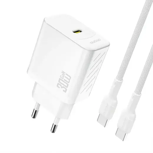 Dudao A27PCEU PD 30W GaN USB-C Wall Charger with USB-C Cable - White