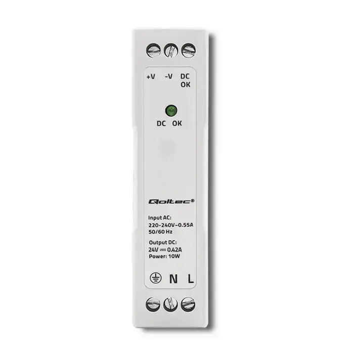 Qoltec DIN rail power supply | 10W | 24V | 0.42A | White | Slim Foto 2