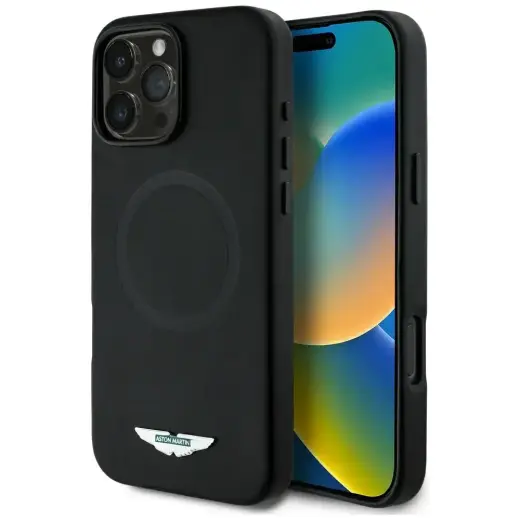 Etui Aston Martin HC FW Logo do iPhone   16 Pro MagSafe czarny