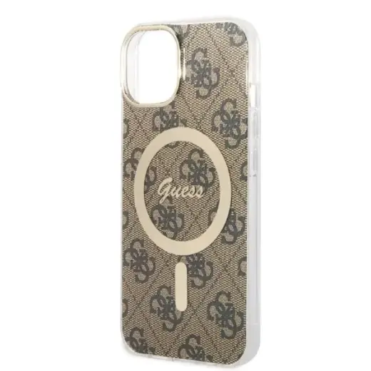Zestaw Guess GUBPP14SH4EACSW Case+  Charger iPhone 14 | 15 | 13 6,1" brązowy|brown hard case 4G Print MagSafe Фото num