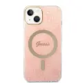 Zestaw Guess GUBPP14SH4EACSP Case+  Charger iPhone 14 | 15 | 13 6,1" różowy|pink hard case 4G Print MagSafe Фото num