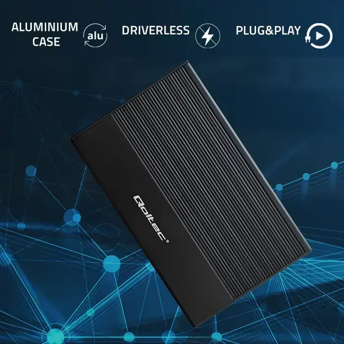 Qoltec Aluminium Enclosure | SSD HDD 2.5'' drive | SATA | USB 3.0 | Super speed 5Gb/s | 2TB | Black Foto 3