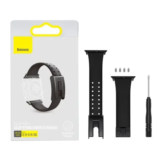 Baseus Slip-Thru strap band bracelet for Apple Watch 3|4|5|6|SE 38mm|40mm black (LBWSE-01) Фото num