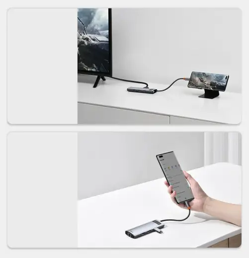 Baseus Metal Gleam 6in1 multifunctional HUB USB Type C - USB Type C Power Delivery 100 W | HDMI 4K 30 Hz | 3x USB 3.2 Gen 1 | RJ45 1 Gbps (CAHUB-CW0G) Foto 6