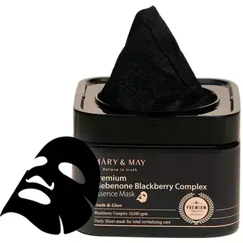 Mary and May, Premium Idebenone Blackberry Complex, Glowing, Sheet Mask, For Face, 20 pcs