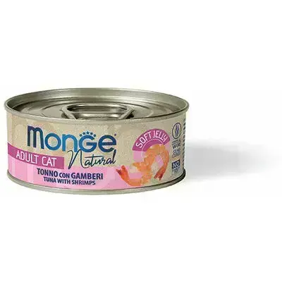 Monge Cat Natural Tuna with Shrimps in Jelly 80 g — complementary wet food for adult cats with tuna and shrimps in jelly