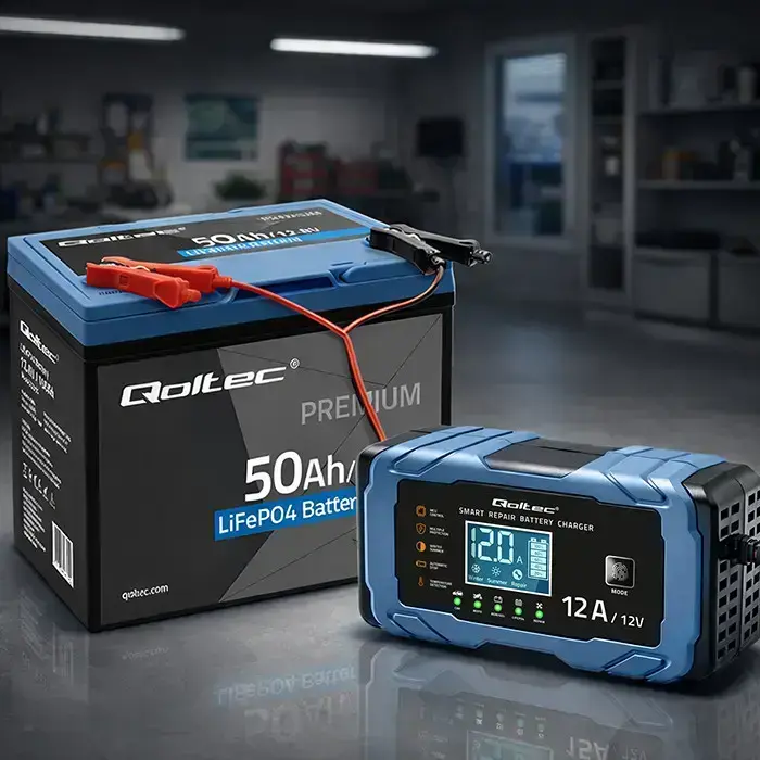 Qoltec Intelligent microprocessor charger 12V 12A | Rectifier with repair function | AGM GEL LiFePO4 | 9-stage charging  Photo