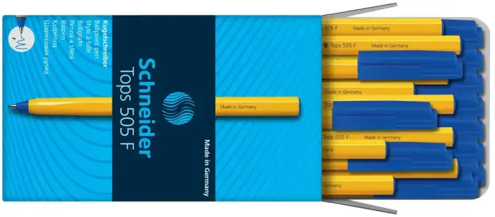 Lodīšu pildspalva SCHNEIDER 505 F 0.7mm, dzeltens korpuss, zila tinte Foto 5