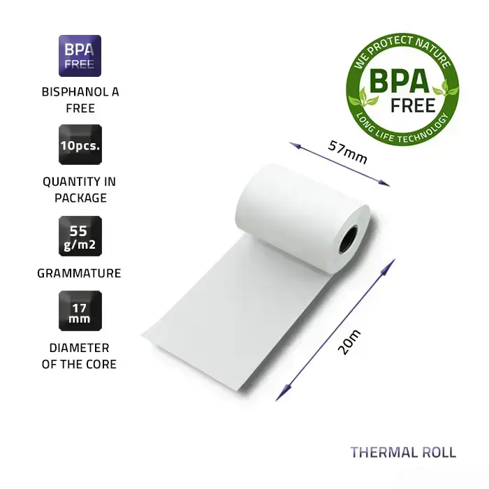 Qoltec Thermal roll 57 x 20 | 55g / m2 | 10 pcs. | BPA free Foto 2