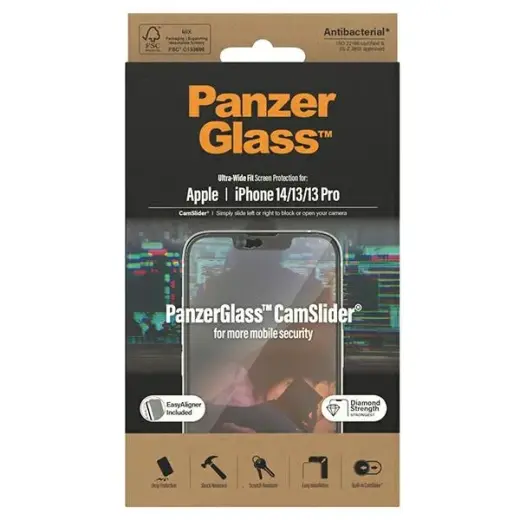 PanzerGlass Ultra-Wide Fit aizsargstikls telefonam iPhone 14 | iPhone 13 | iPhone 13 Pro 6.1" ekrāna aizsardzība CamSlider Antibakteriāls Easy Aligner iekļauts 2795 Foto 3