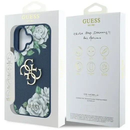 Чехол для телефона Guess Grained Roses Big 4G logo для iPhone 16 синий Фото num