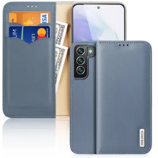 Dux Ducis Hivo Leather Flip Cover Genuine Leather Wallet For Cards And Documents Samsung Galaxy S22 + (S22 Plus) Blue Photo