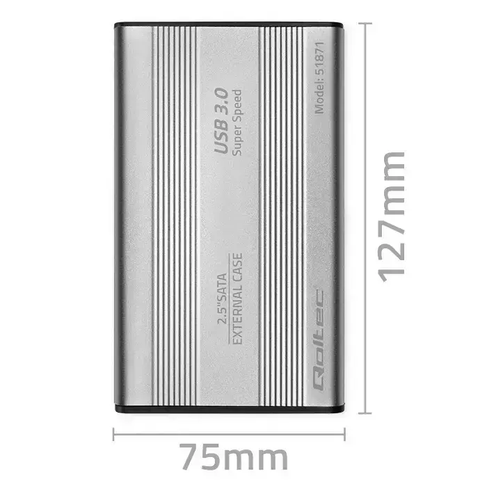 Qoltec Aluminium External Hard Drive Case HDD SSD 2.5'' SATA3 | USB 3.0 | Silver Photo