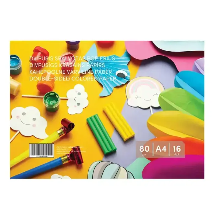 Krāsains papīrs, divpusējs16 loksnes, A4, 80 gsm Foto 4