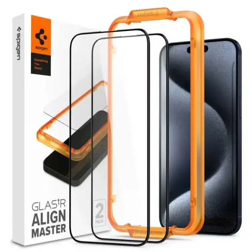 SPIGEN ALM GLASS FC 2-PACK IPHONE 15 PRO ЧЕРНОЕ ЗАКАЛЕННОЕ СТЕКЛО Фото num