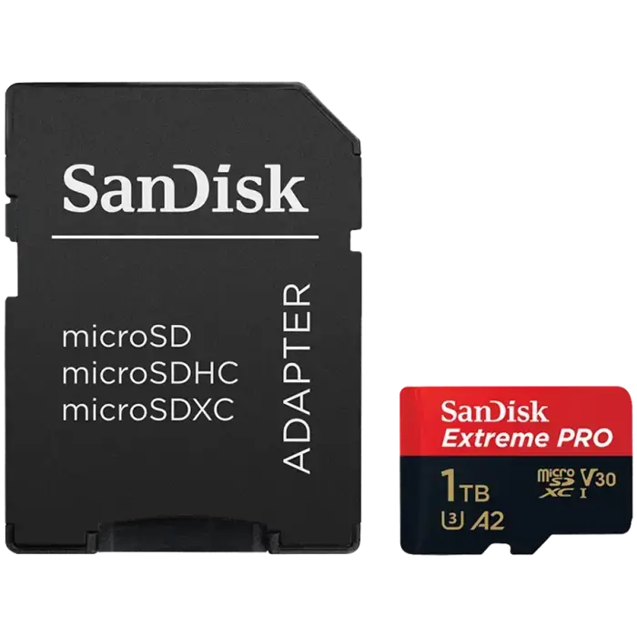 SANDISK Extreme PRO microSDXC 1TB + SD Adapter + 2 years RescuePRO Deluxe up to 200MB/s & 140MB/s Read/Write speeds A2 C10 V30 UHS-I U3