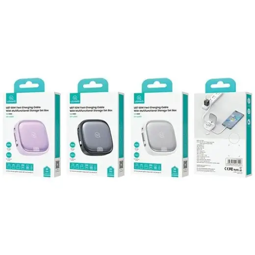 USAMS Kabel rozwijany 3w1 z pudełkiem MicroUSB|USB-C|Lightning 60W srebrny|silver SJ650USB02 (US-SJ650) Фото num