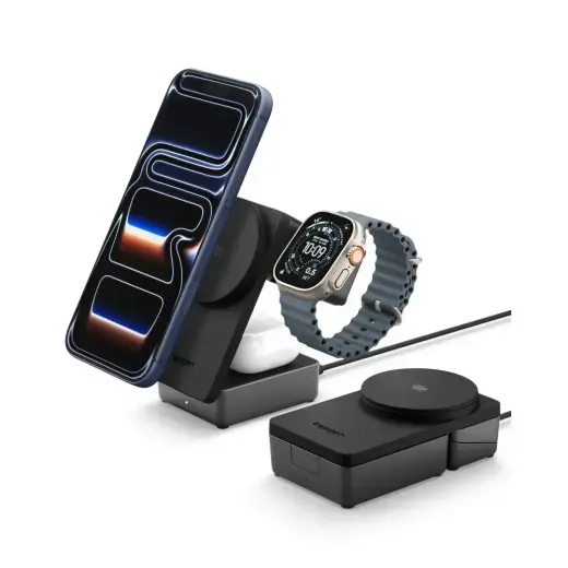 SPIGEN EF323MQ ESSENTIAL 3IN1 MAGNETIC MAGSAFE WIRELESS CHARGER 25W Qi2.2 BLACK Фото num