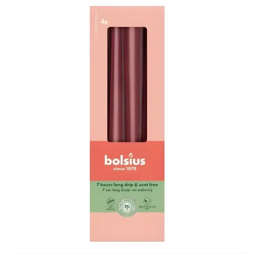 Table candles 4pcs. in a box 245/24mm dark red