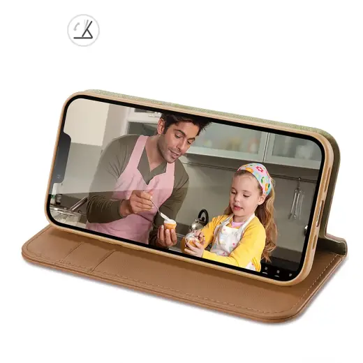 Dux Ducis Hivo Leather Flip Cover Genuine Leather Wallet for Cards and Documents iPhone 14 Plus Brown Photo