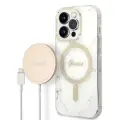 Zestaw Guess GUBPP14LHMEACSH Case+ Charger iPhone 14 Pro 6,1" biały|white hard case Marble MagSafe Фото num
