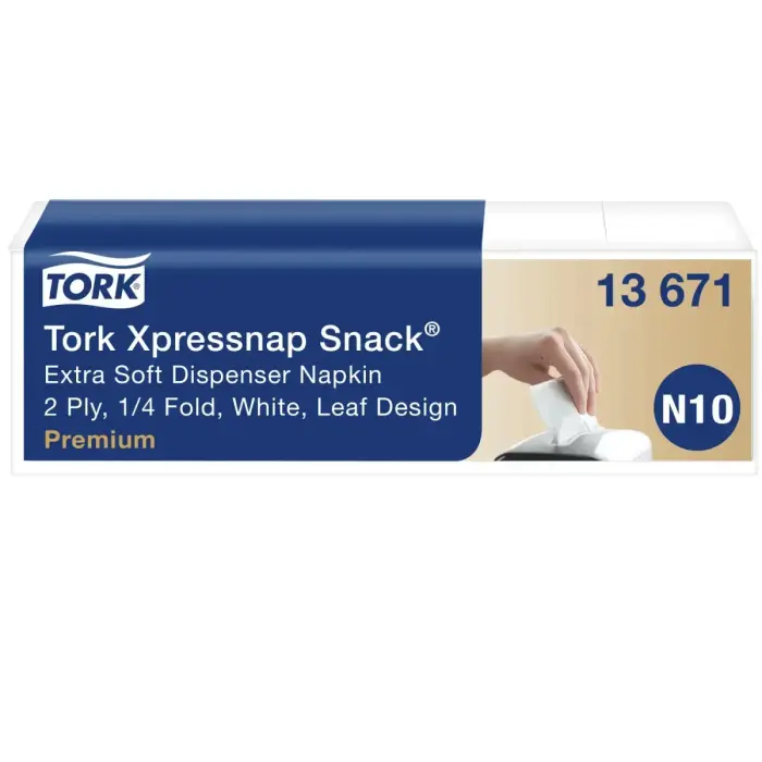 Salvetes dozatoram TORK PREMIUM XPRESSNAP SNACK, 2 sl., loksnes izmērs 21.6 x 21.6 cm, 5 x 100 salvetes, baltā krāsā ar lapiņām