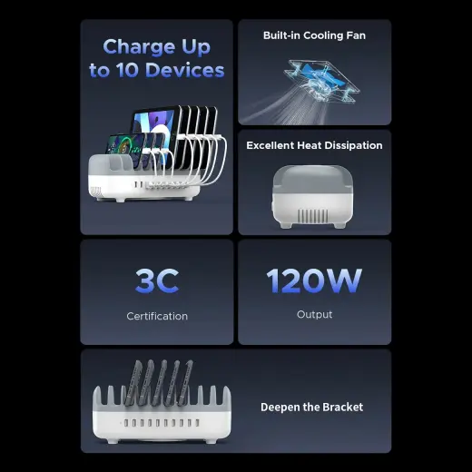 Orico DUK-10P-V1 Smart Charging Station 10 x USB-A - White Foto 4