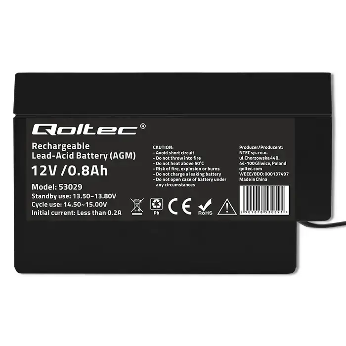 Qoltec AGM battery | 12V | 0.8Ah | Maintenance-free | Efficient| LongLife | for toys, vehicles Foto 10