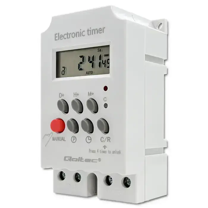 Qoltec Electronic timer PC0629 for DIN rail | LCD Фото num