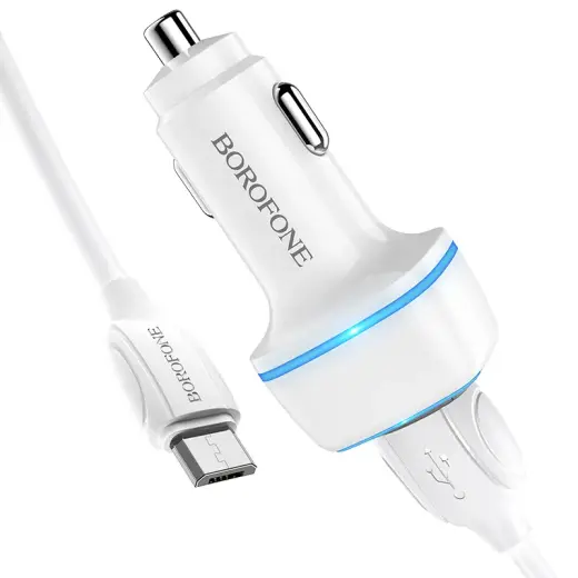Borofone Car charger BZ14 Max - 2xUSB - 2,4A with USB to Micro USB cable white Photo