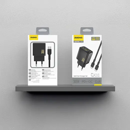 Dudao A27TCEU PD 30W GaN USB-A USB-C Wall Charger with USB-C Cable - Black Foto 3