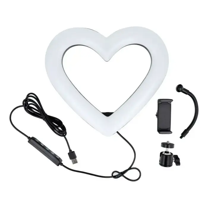 LED Ring Stream RGB lamp 10" with holder for mobile HEART + tripod JM26-10 black Foto 8
