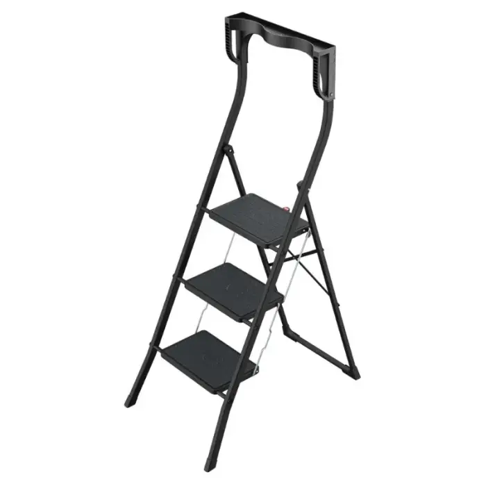 Folding step stool K77 ComfortLine / aluminum / 3 steps, safety handle / black