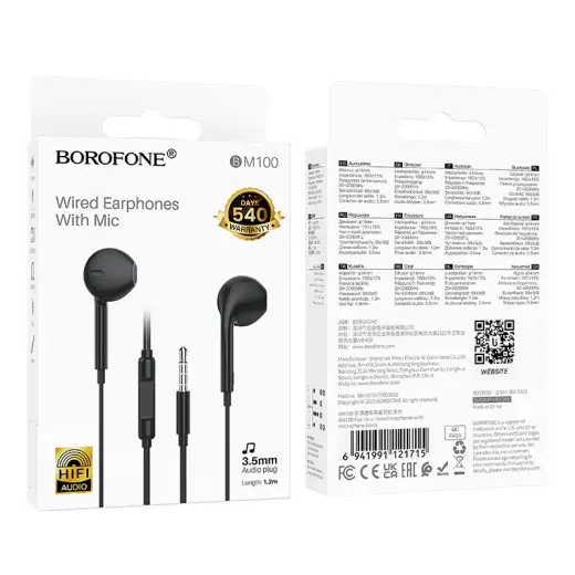 Borofone Earphones BM100 Fuente with microphone black Фото num