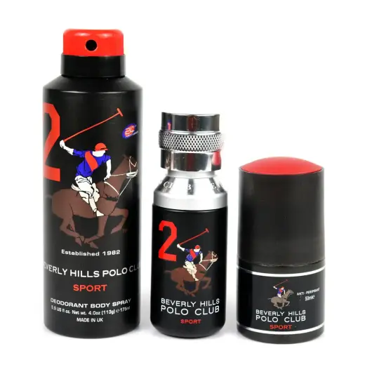 Set Beverly Hills Polo Club: 1982 - Sport 2, Eau De Toilette, For Men, 50 ml + 1982 - Sport 2, Anti-Perspirant, Deodorant Spray, For Men, 175 ml + Sport 2, Anti-Perspirant, Deodorant Roll-On, For Men, 50 ml Фото num