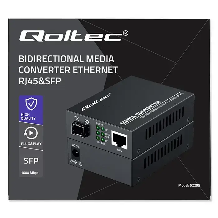 Qoltec Bidirectional Ethernet SWITCH Media Converter 1x RJ45 1x SFP| 1000Mbps | 5V Foto 18