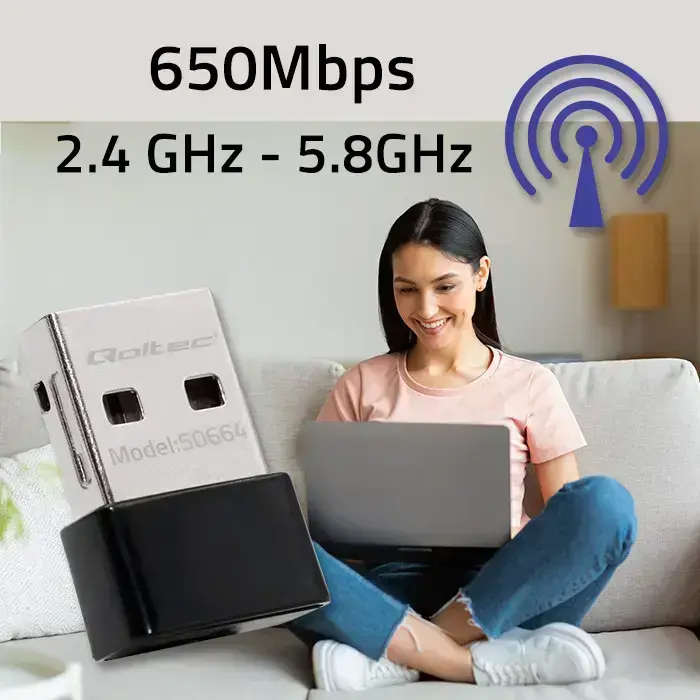 Qoltec Ultrafast Mini Wireless USB Wi-Fi Adapter | AC standard | 650Mbps Foto 2