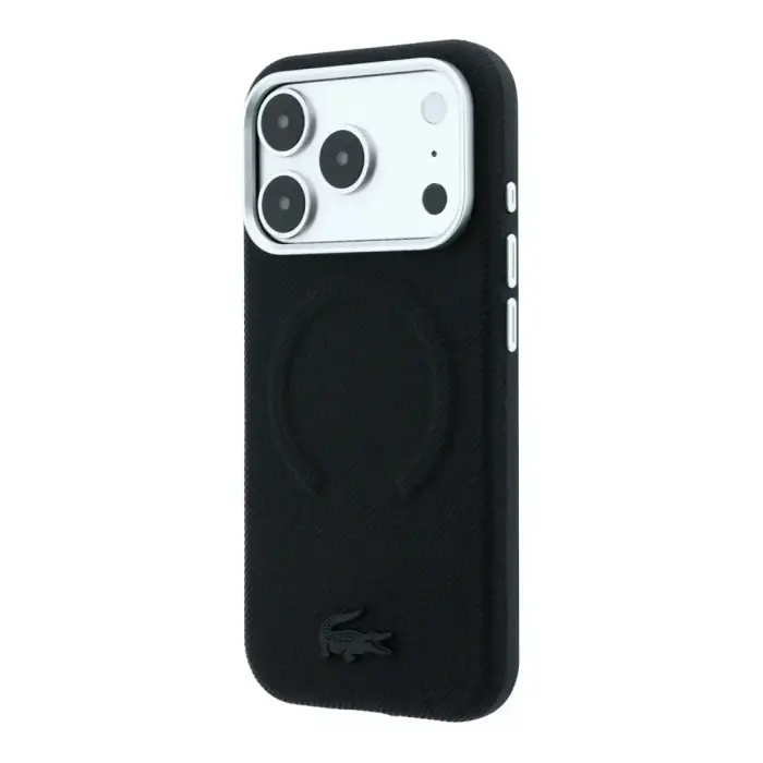 Lacoste PVC Petit Pique Semi Wrap Embossed maciņš ar MagSafe atbalstu telefonam iPhone 18 Pro melns