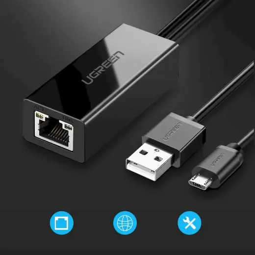 Внешний сетевой адаптер Ugreen USB 100 Мбит|с для Chromecast с кабелем 1 м черный (30985) Фото num