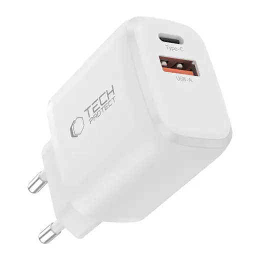 Зарядное устройство Tech-Protect NCA20 | 20W | PD, QC | USB-A, USB-C | с кабелем USB-C на USB-C в комплекте | белое Фото num
